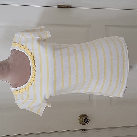 Talbots, Size S Yellow & White Striped Pima Cotton Tee with Braid Accent - Picture 1 of 10